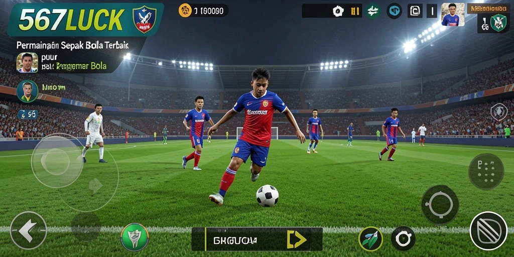 Tampilan gameplay <strong>567LUCK</strong> yang seru dan interaktif di lapangan sepak bola.