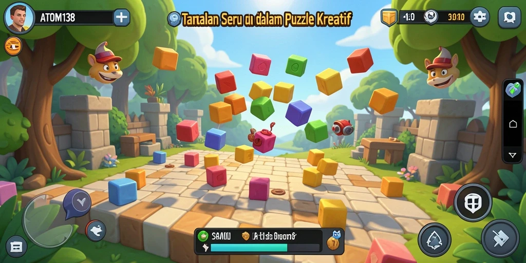 Screenshot utama ATOM138 menampilkan gameplay puzzle yang menantang dan menarik.