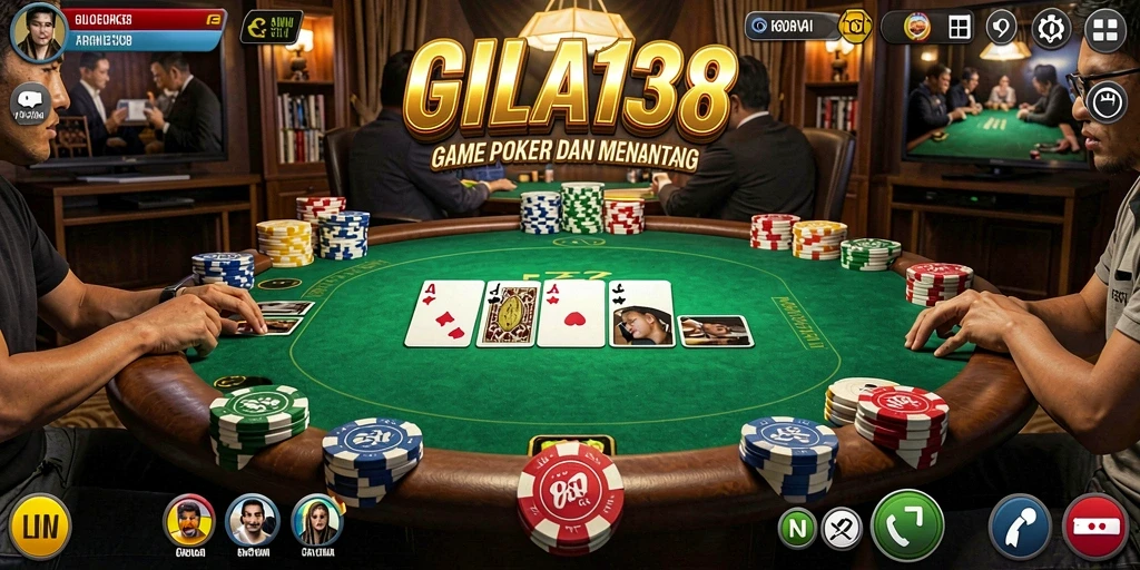 Screenshot GILA138 menunjukkan aksi seru di meja poker.
