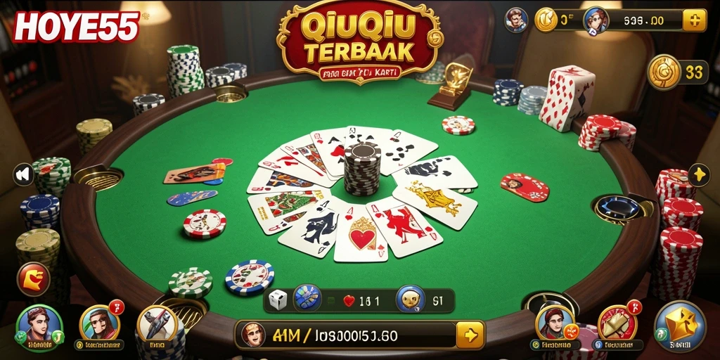 Tampilan gameplay seru dalam HOYE55, permainan QiuQiu yang menarik.