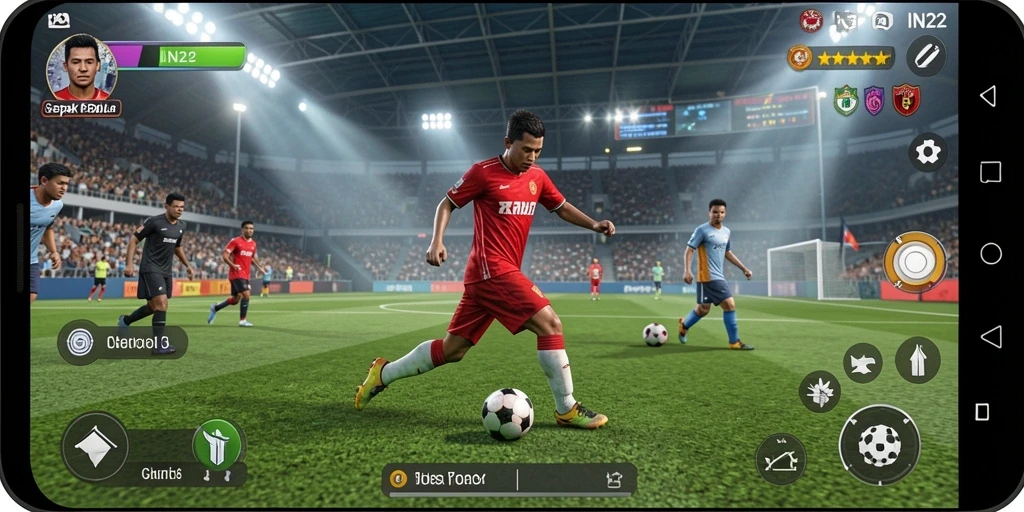 Gameplay menarik dengan grafis sepak bola yang mengesankan.