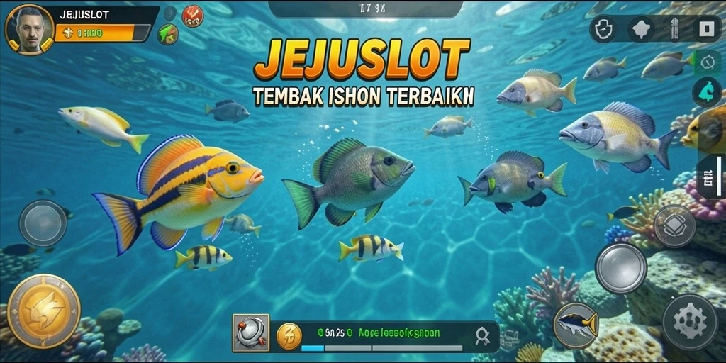 Screenshot gameplay JEJUSLOT menampilkan serunya menembak ikan.
