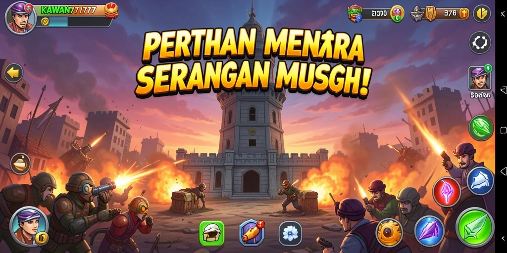 Tampilan gameplay KAWAN777 yang mendebarkan dalam Tower Defense.