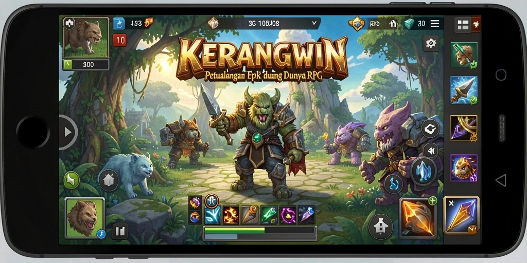 Tampilan gameplay KERANGWIN yang menakjubkan dalam petualangan RPG.