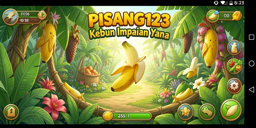 Tampilan gameplay menarik dengan kebun penuh warna di PISANG123.