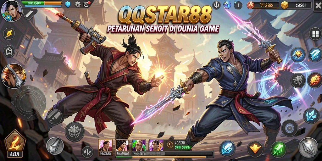 Screenshot menunjukkan pertarungan mendebarkan dalam QQSTAR88.